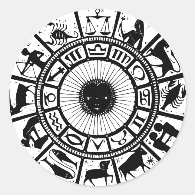 Sticker Rond Astrologie vintage Roue Zodiaque (Devant)