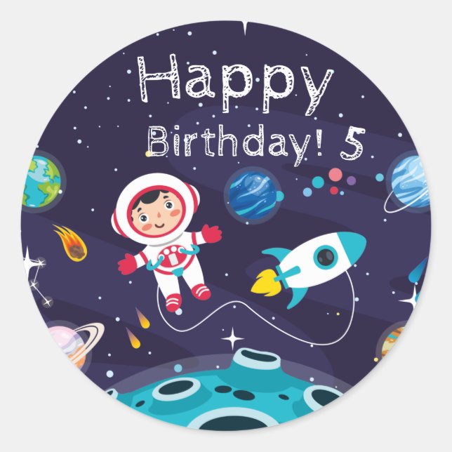 Sticker Rond Astronaut child on the moon, monogrammed name (Devant)