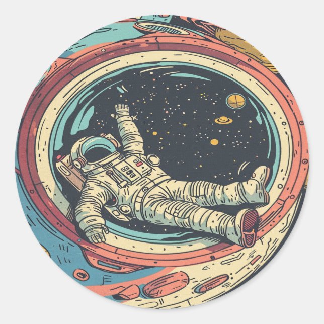 Sticker Rond Astronaut dans la bulle spatiale - Vue de la fenêt (Devant)