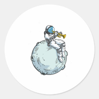 Sticker Rond Astronaut Jouer Trumpet Music Trumpet Lover Cadeau