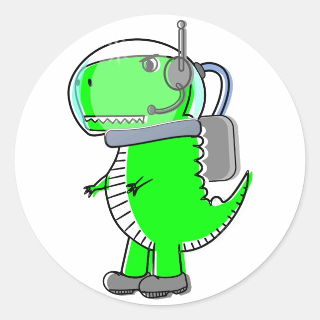 Sticker Rond Astronaut mignon et en colère T-Rex Dinosaur (Devant)