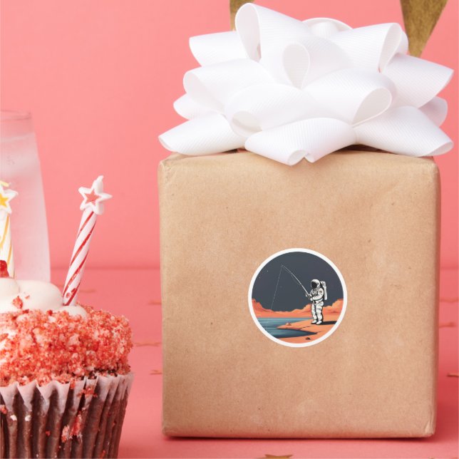 Sticker Rond Astronaut Mode de pêche Galaxie Space Party Rocket (Fête)