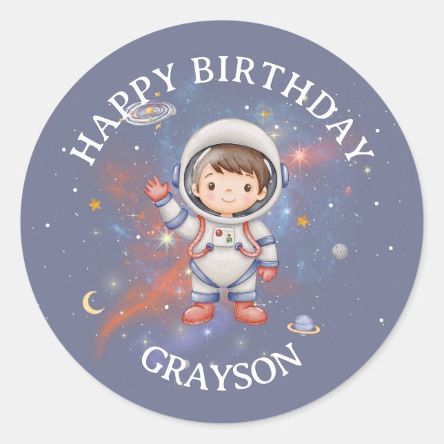Sticker Rond Astronaut Outer Space Boy Birthday (Devant)