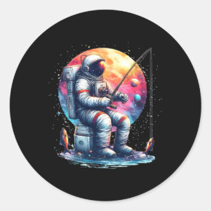 Sticker Rond Astronaut Pêche Dans L'Espace Garçons Filles Enfan