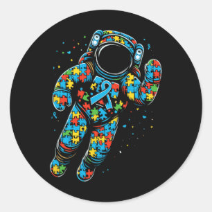 Sticker Rond Astronaut Puzzle Sensibilisation sur l'autisme Fem