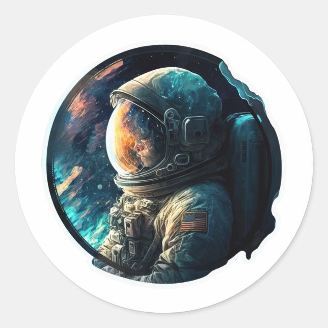 Sticker Rond Astronaute dans l'espace (Devant)