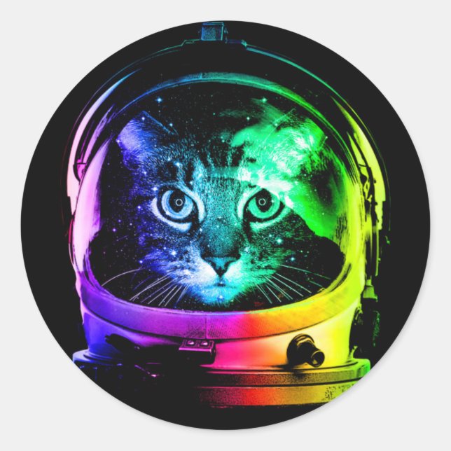 Sticker Rond astronaute de chat coloré (Devant)