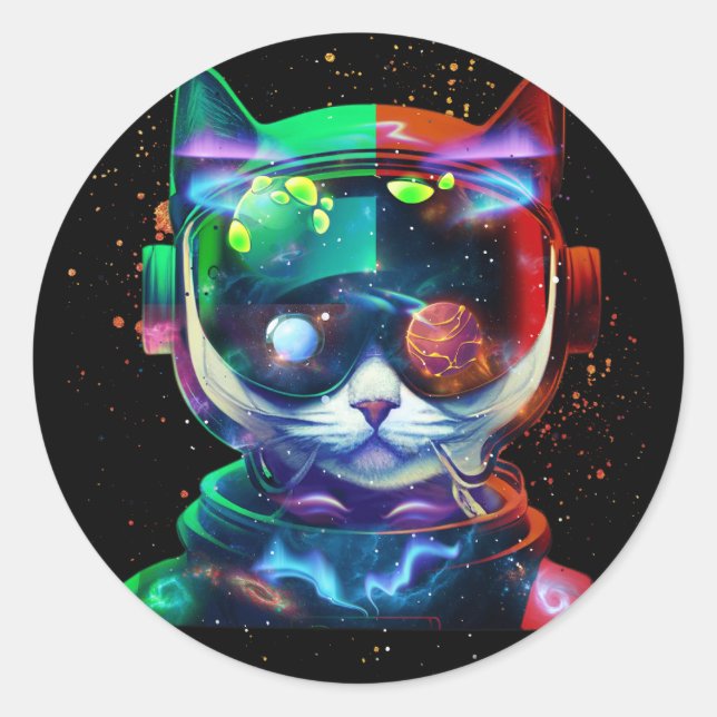 Sticker Rond Astronaute de chat en costume spatial et casque da (Devant)
