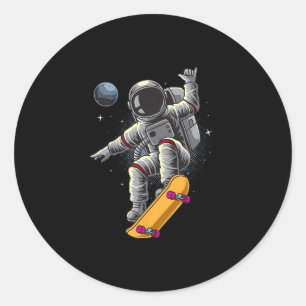 Sticker Rond Astronaute Planche à roulettes Espace Planètes Lun