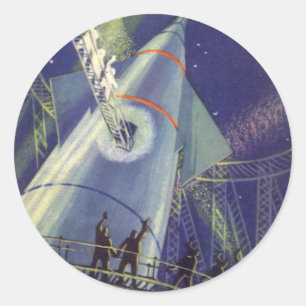 Sticker Rond Astronautes de la science-fiction vintage sur un v