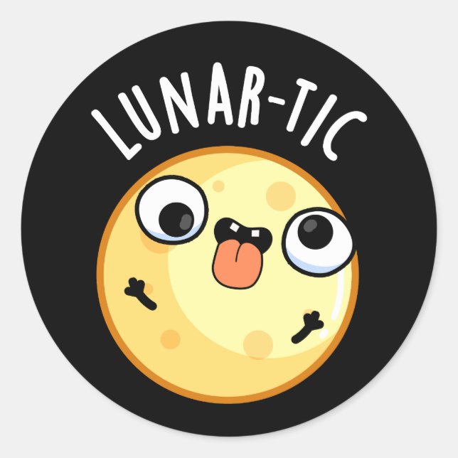 Sticker Rond Astronomie lunaire-tic drôle Moon Pun Dark BG (Devant)