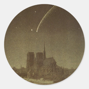 Sticker Rond Astronomie Vintage, Comète Donati au-dessus de Par
