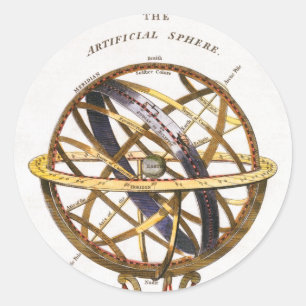 Sticker Rond Astronomie Vintage, Sphère Artificielle ou Armilla
