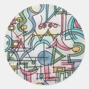 Sticker Rond Asymétrie - Art géométrique abstrait peint à la ma
