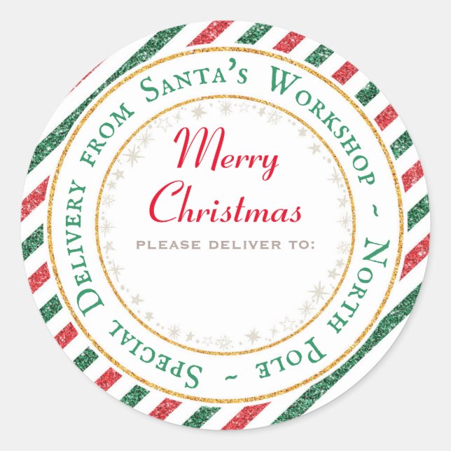 Sticker Rond Atelier de père Noël, Pôle Nord - Livraison à : (Devant)