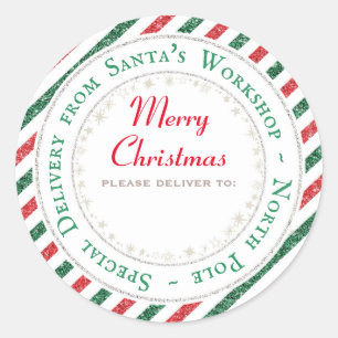 Sticker Rond Atelier de père Noël, Pôle Nord - Livraison à :