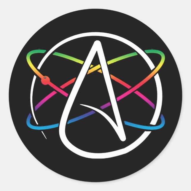 Sticker Rond Atheist Atom Rainbow (Devant)