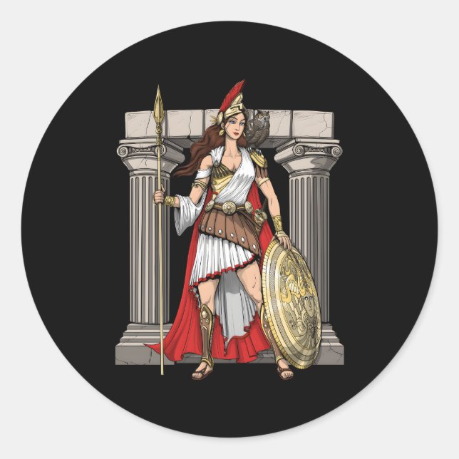 Sticker Rond Athéna Déesse Grecque De La Sagesse Mythe De La Gr (Devant)