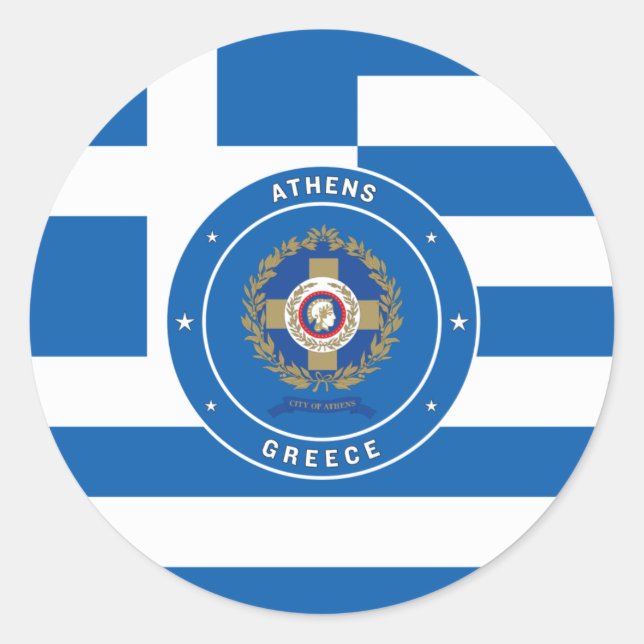 Sticker Rond Athènes, Grèce Emblème & Drapeau (Devant)