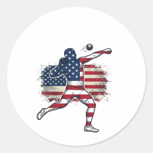 Sticker Rond Athlète de lancer de poids patriotique Gravure vin