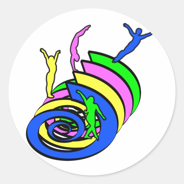 Sticker Rond Athlètes en tourbillons multicolores (Devant)