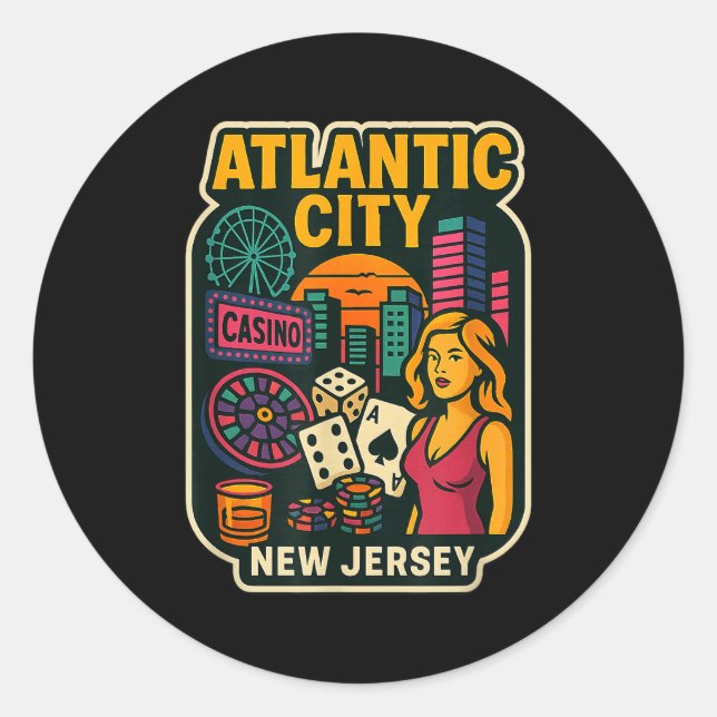 Sticker Rond Atlantic City New Jersey Vacation Casino Gaming Ga (Devant)