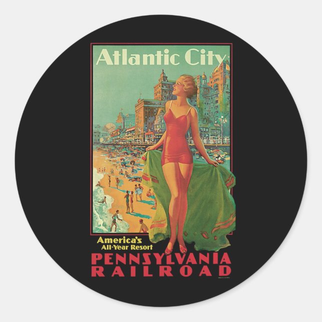 Sticker Rond Atlantic City Resort, Pennsylvania Railroad Travel (Devant)