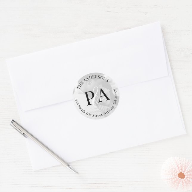 Sticker Rond Atmosphere Mariage Suite Monogramme Adresse de ret (Enveloppe)