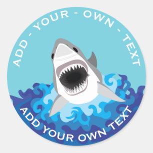 Sticker Rond Attaque de requin - Ajouter votre propre texte