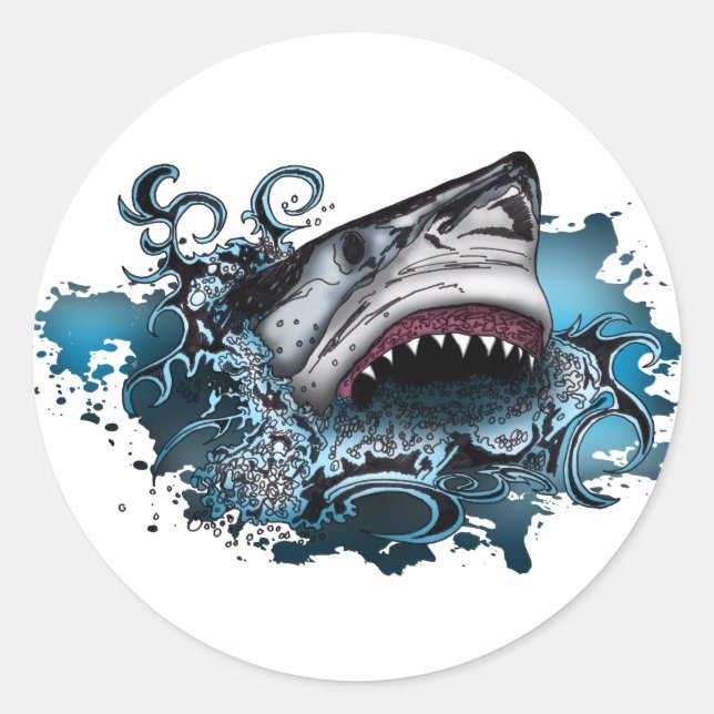Sticker Rond Attaque de requins (Devant)