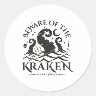 Sticker Rond Attention aux Kraken