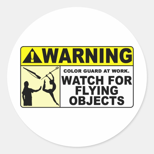 Sticker Rond ATTENTION Surveillez Les Objets Volants ! (Devant)