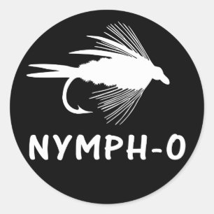 Sticker Rond Attrait drôle de pêche de mouche de Nymphe-o