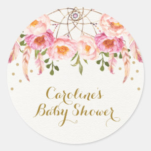 Sticker Rond Attrape-rêves Floral Rose Remerciements de Douche 