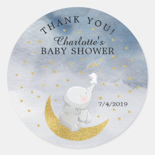 Sticker Rond Attraper Un Etoile Bunny Elephant Baby shower Merc