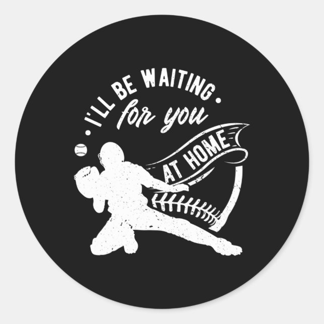 Sticker Rond Attrapeur Je Vous Attendrai De Baseball De Softbal (Devant)