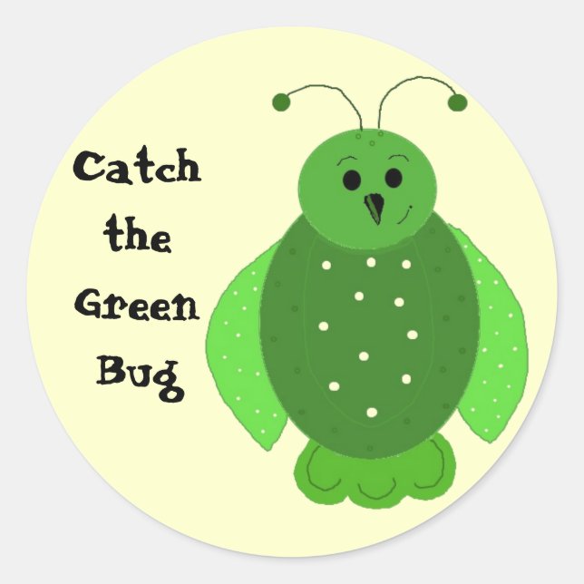 Sticker Rond Attrapez le bug vert (Devant)