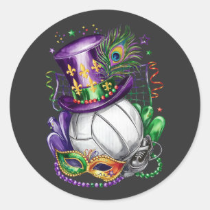 Sticker Rond Attrayant Mardi Gras Mix Costume de Volley-ball Fe