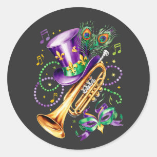 Sticker Rond Attrayant Mardi Gras Mix Trumpet Costume festif