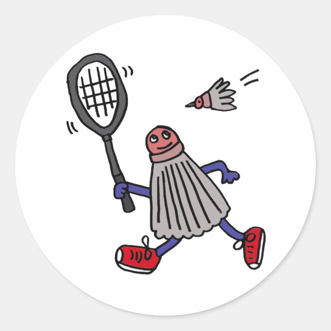 Sticker Rond AU- Badminton Birdie Jouer à Badminton Cartoon (Devant)