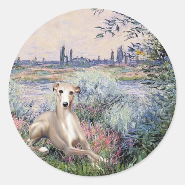 Sticker Rond Au bord de la Seine - Whippet #2 (Devant)