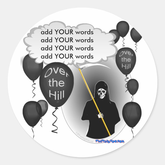 Sticker Rond Au-dessus de la colline Grim Reaper anniversaire (Devant)