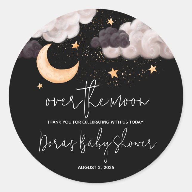 Sticker Rond Au-dessus de la Lune nuit Sky Baby shower Merci (Devant)