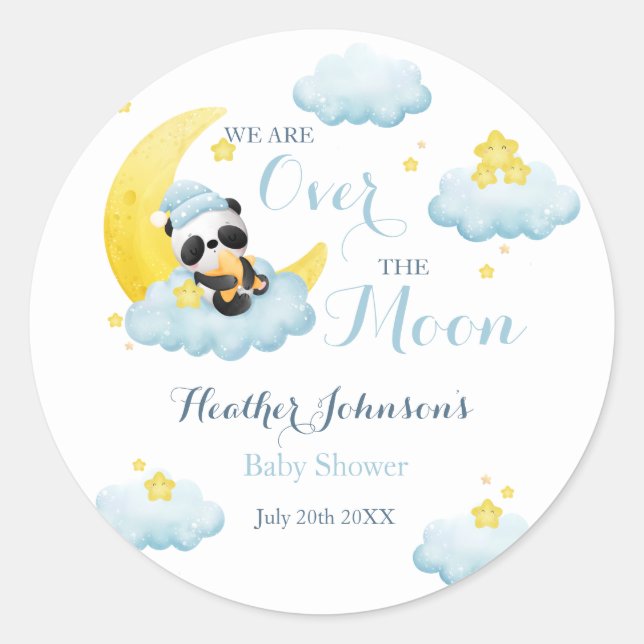 Sticker Rond Au-Dessus De La Lune Panda Bear Boy Baby shower (Devant)