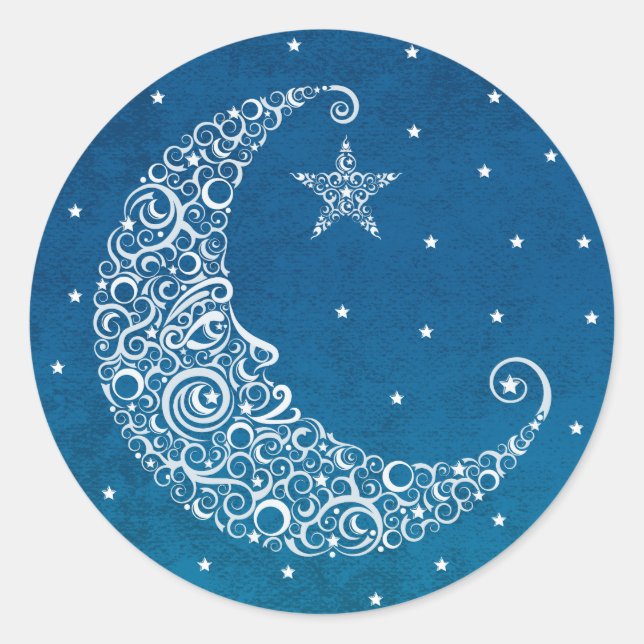 Sticker Rond Au-dessus de l'autocollant de lune - bleu (Devant)