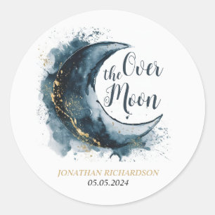 Sticker Rond Au-dessus du Baby shower bleu Moon Gold Stars