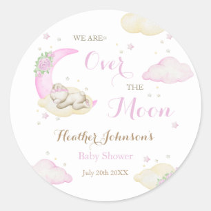 Sticker Rond Au-Dessus Du Baby shower De L'Ours Fille Lune