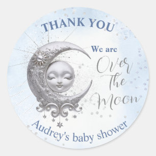 Sticker Rond Au-Dessus Du Baby shower Lune Blue Boy