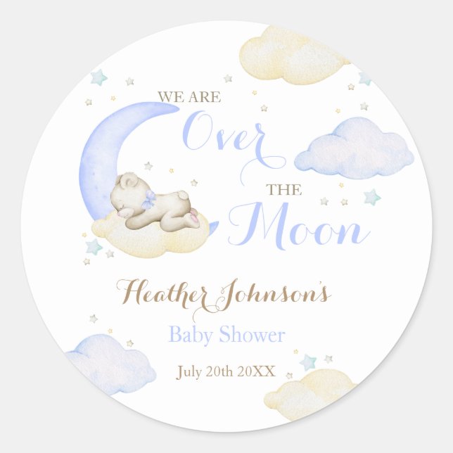 Sticker Rond Au-dessus du Baby shower Lune Boy Bear (Devant)