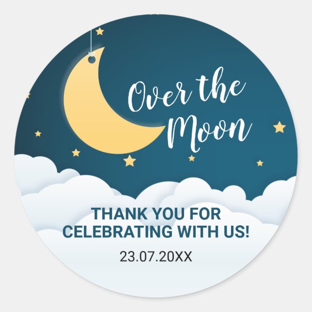 Sticker Rond Au-dessus du Merci du Baby shower de la Lune (Devant)